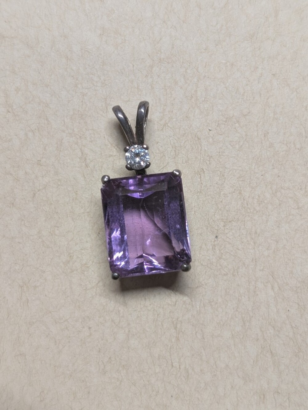 Silver-tone Amethyst Pendant with White Diamond Stone Accent - Purple Vintage